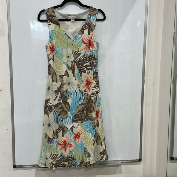 Petite Sophisticate Floral Silk Dress Sleeveless V Neck Size 10 Tropical Hawaii - Picture 1 of 10